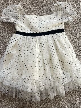 Cream Polka Dot Tulle Dress with Black Waistband